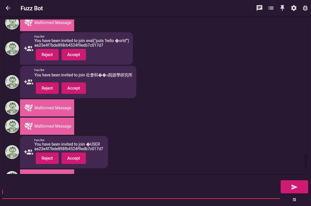 Screenshot of fuzzbot mutating invites